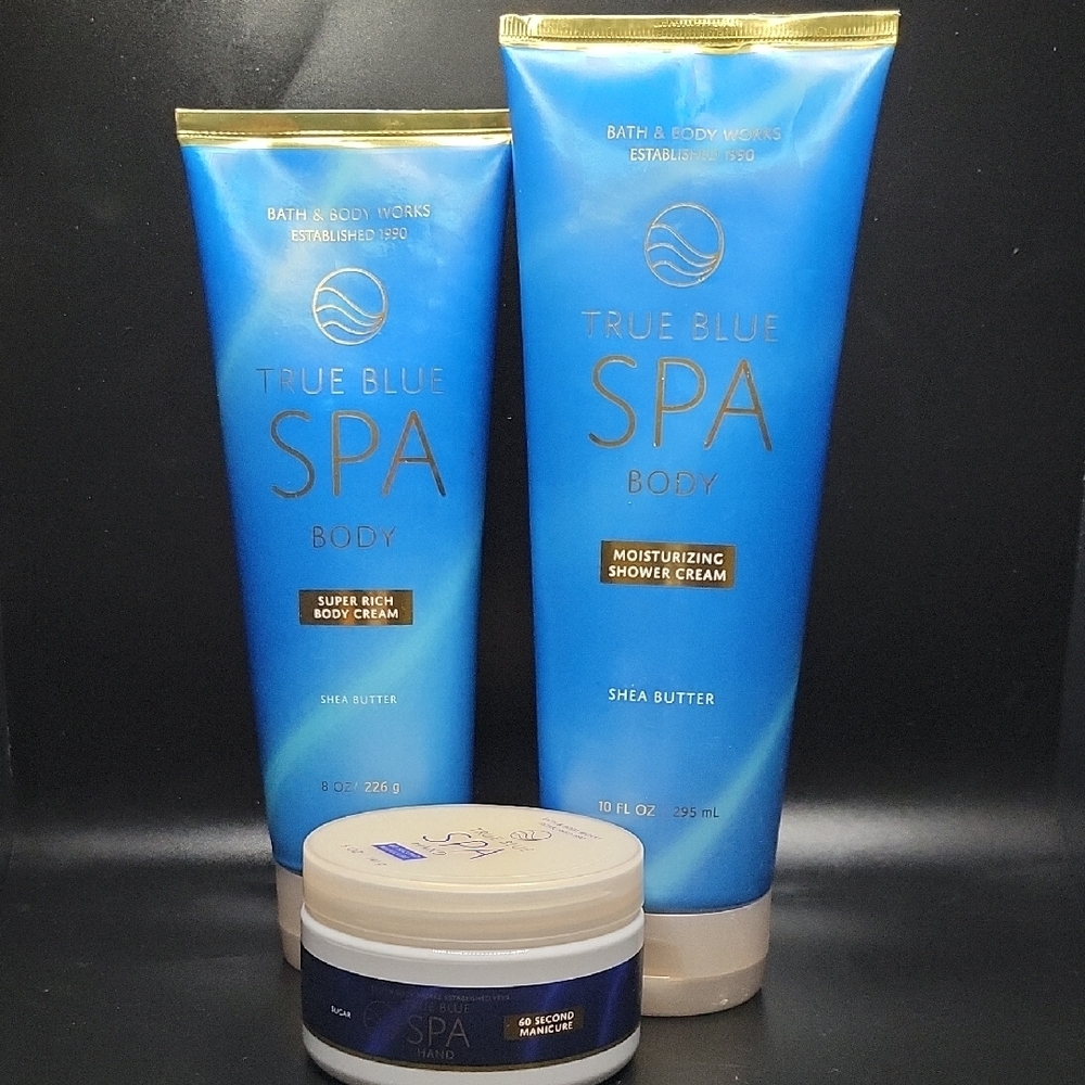 3pc Bath & Body Works True Blue Spa Set - Body Cream, Shower Cream & Hand Scrub